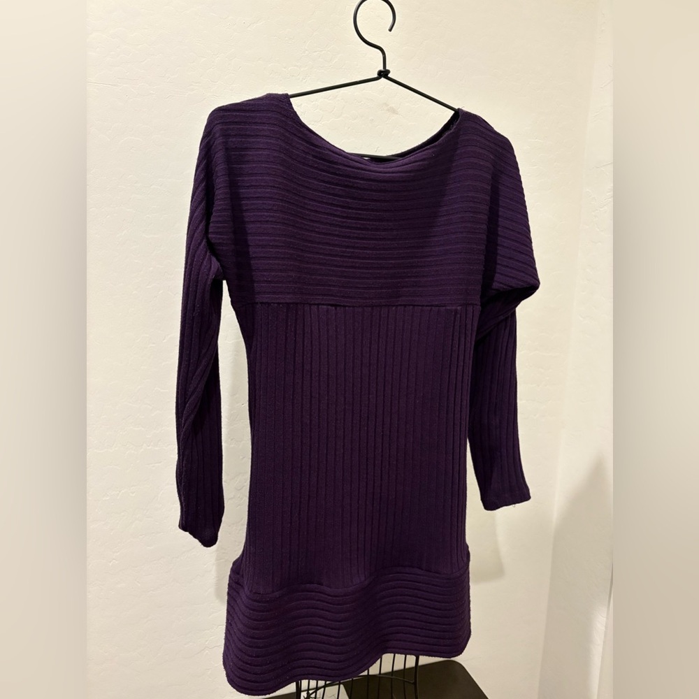 Purple Ribbed Knit Sweater Dress